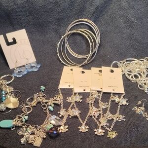 Charming Charm Bracelet Set 5 Skull Earrings Set 5 Bangles  Jewelry Lot